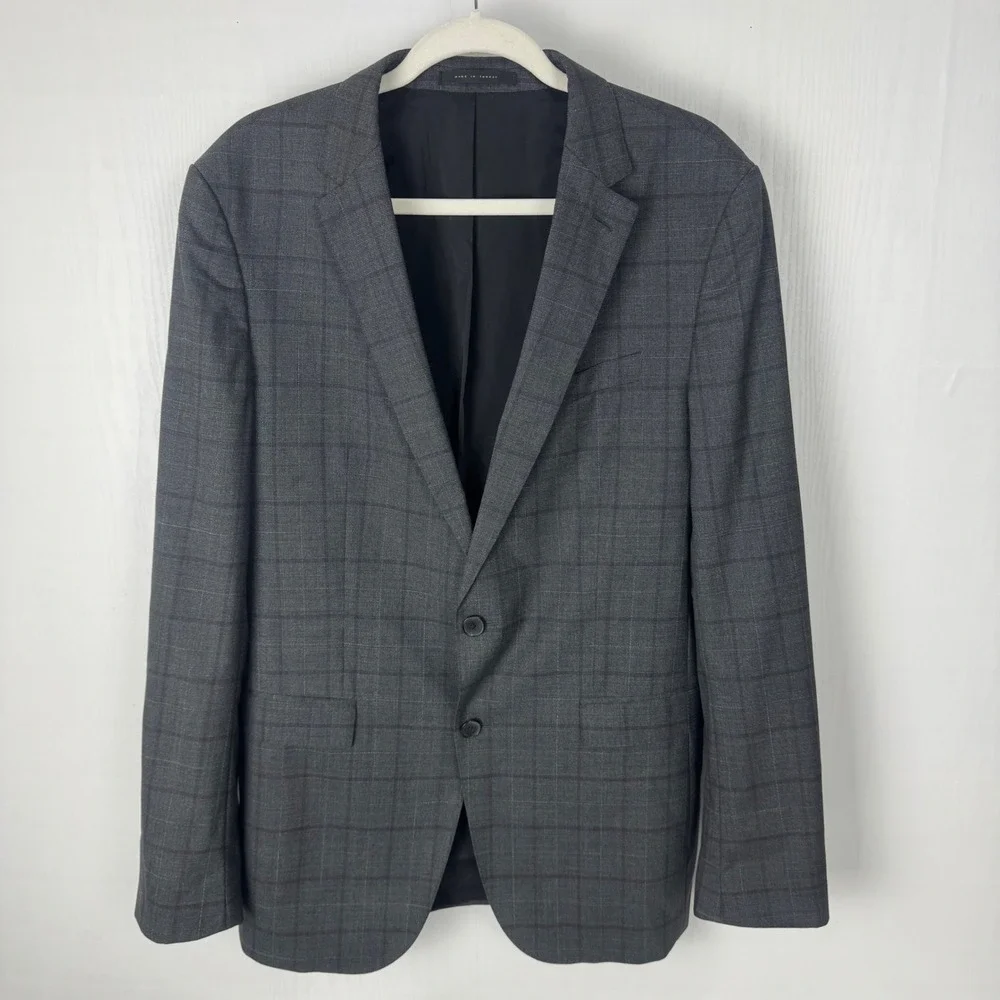 BOSS Hugo Boss Guabello Plaid Blazer Sport Suit Slim Coat Jacket Men 42L Wool‎